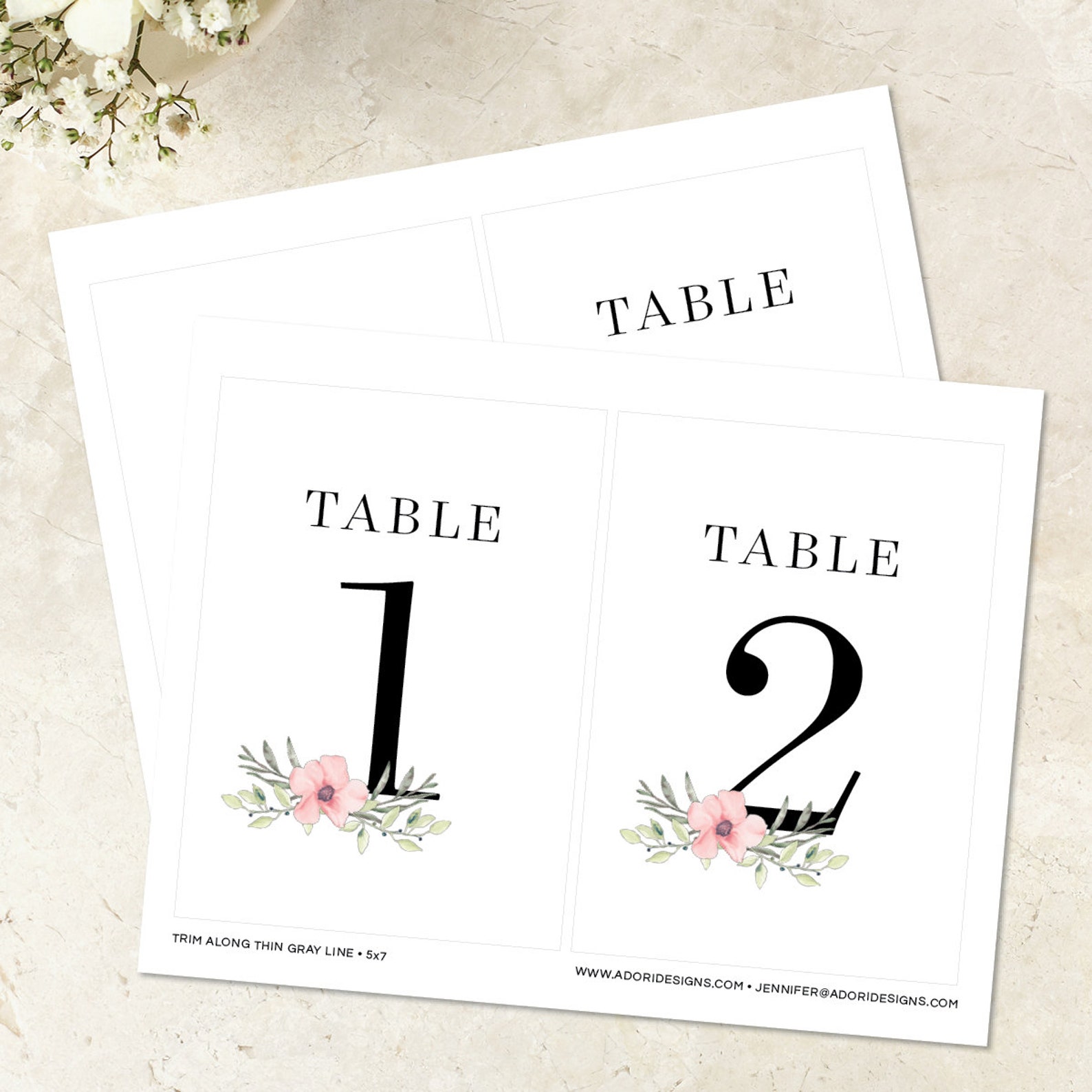 Pink Dogwood Floral Table Numbers Instant Download Spring