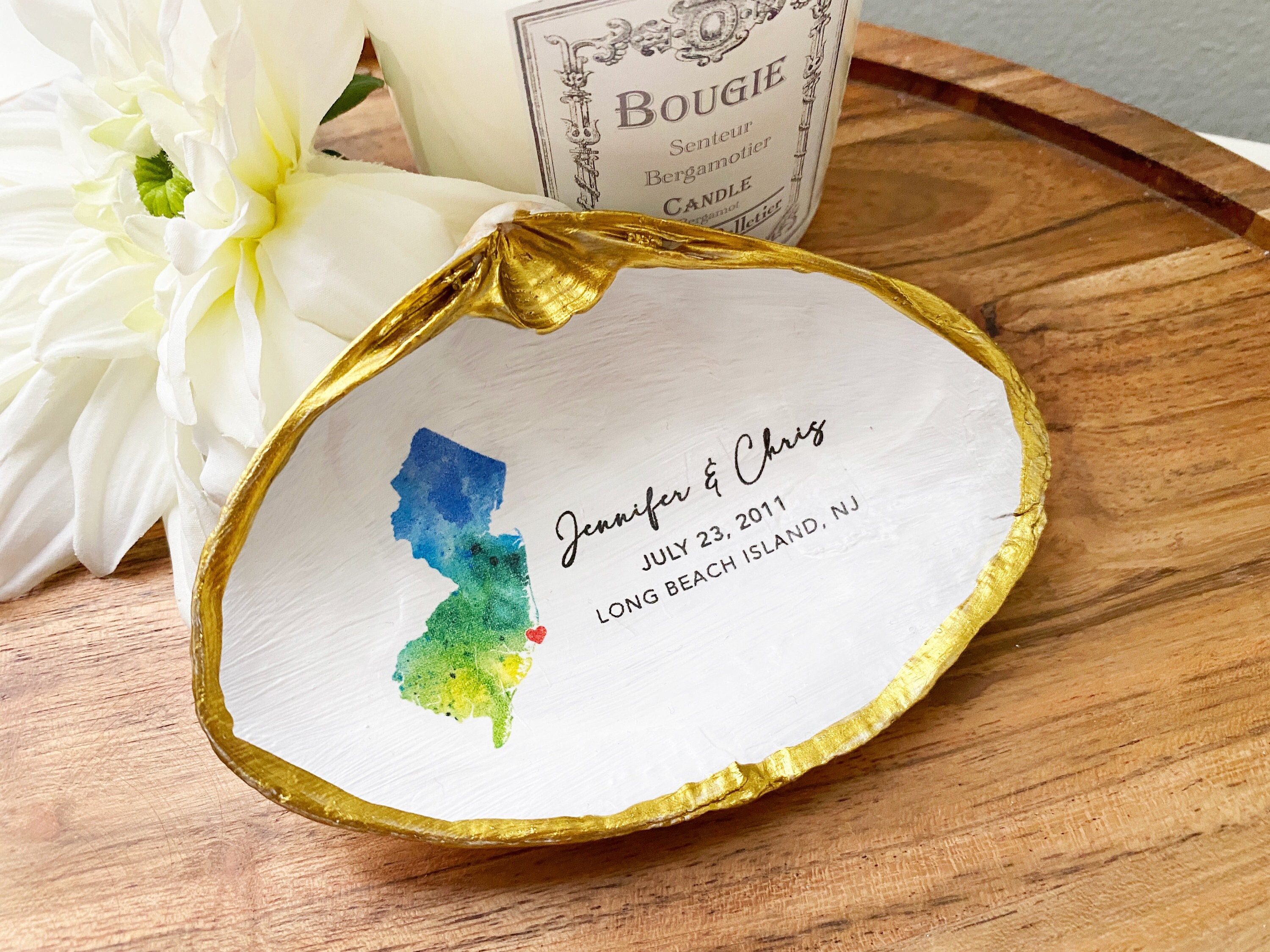Personalized Clam Shell Ring Dish for Jewelry | Custom Wedding Anniversary Gift | Personalized Beach Trinket | Valentines Day