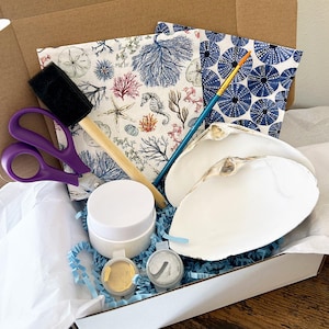 DIY Clam Shell Decoupage Mini Kit, Make your own Trinket, Coastal Craft, Seaside Art, Ocean-Inspired Craft, Ocean Life