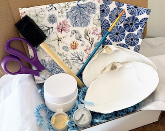 DIY Clam Shell Decoupage Mini Kit, Make your own Trinket, Coastal Craft, Seaside Art, Ocean-Inspired Craft, Ocean Life