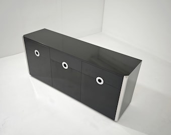 Glossy black laminate sideboard by Willy Rizzo for Mario Sabot, Made in Italy in 1974