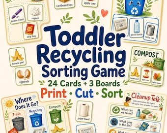 Toddler Recycling Sorting Game Printable, Waste Sorting Activity, Preschool Earth Day Montessori PDF