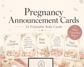 Pregnancy Announcement Cards, Printable Role Cards for Family Baby Shower (Instant Download)