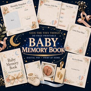 Livro de Memórias do Bebê para Imprimir, Diário de Recordações do Primeiro Ano com 36 Páginas, Páginas para a Mamãe e a Mãe, Presente para Chá de Bebê, Formatos A4 e Carta (PDF)