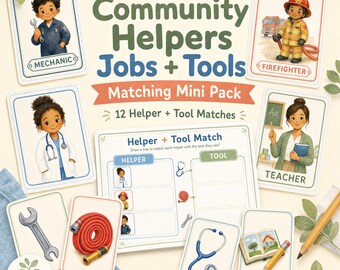 Jogo de Correspondência de Profissões e Ferramentas dos Auxiliares da Comunidade para Imprimir, Pacote de Atividades para Crianças em Idade Pré-Escolar