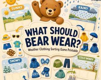 Weather Clothing Sorting Game Printable, Preschool What to Wear Activity, Toddler Seasons Clothes Matching PDF