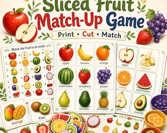 Fruit Matching Game Printable, Toddler Sliced Fruit Match-Up Activity Cards, Preschool PDF Download