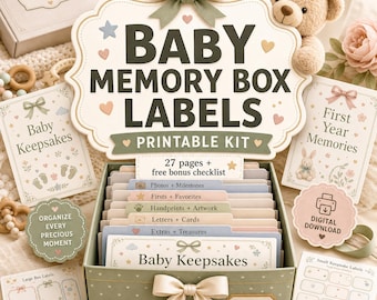 Baby Memory Box Labels Printable Kit, Keepsake Organizer (Digital Download)