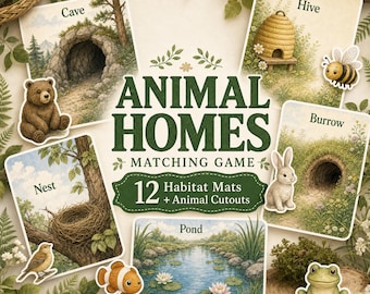 Animal Home Matching Game, Preschool Activity,  Montessori PDF (Digital Download)