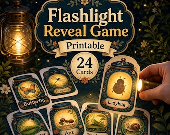 Flashlight Reveal Game Printable | Print Cut Stack Shine Insect Discovery Cards PDF, A4