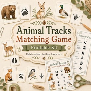 Juego imprimible de huellas de animales / Actividad de huellas de animales para preescolar y jardín de infancia en formato PDF