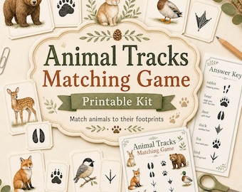 Animal Tracks Matching Game Printable | Preschool Kindergarten Animal Footprints Activity PDF