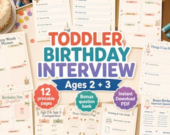 Birthday Interview Printable Kids, Toddler Age 2 & 3 Questionnaire, Keepsake PDF + Bonus Questions