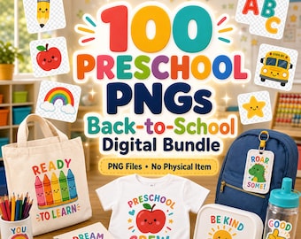 100 Back-to-School PNG Clipart Bundle, First dat of school graphics, Shirt Labels (Digital Download)