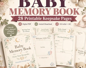 Baby Memory Book Printable, First Year Keepsake Journal, Prompt Pages (Digital Download)