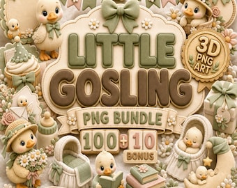 Little Gosling Clipart PNG Bundle, 100 Goose Baby Shower Nursery Graphics, Commercial Use Digital Download