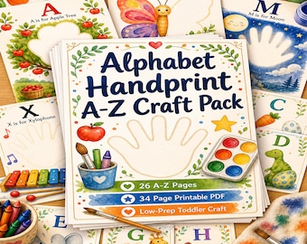 Alphabet Handprint A-Z Craft Pack, Preschool Printable Letter Activity, Toddler Art PDF Download