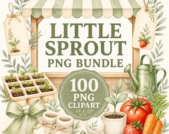 Little Sprout Clipart PNG Bundle, 100 Garden Baby Shower Graphics, Locally Grown Party Decor