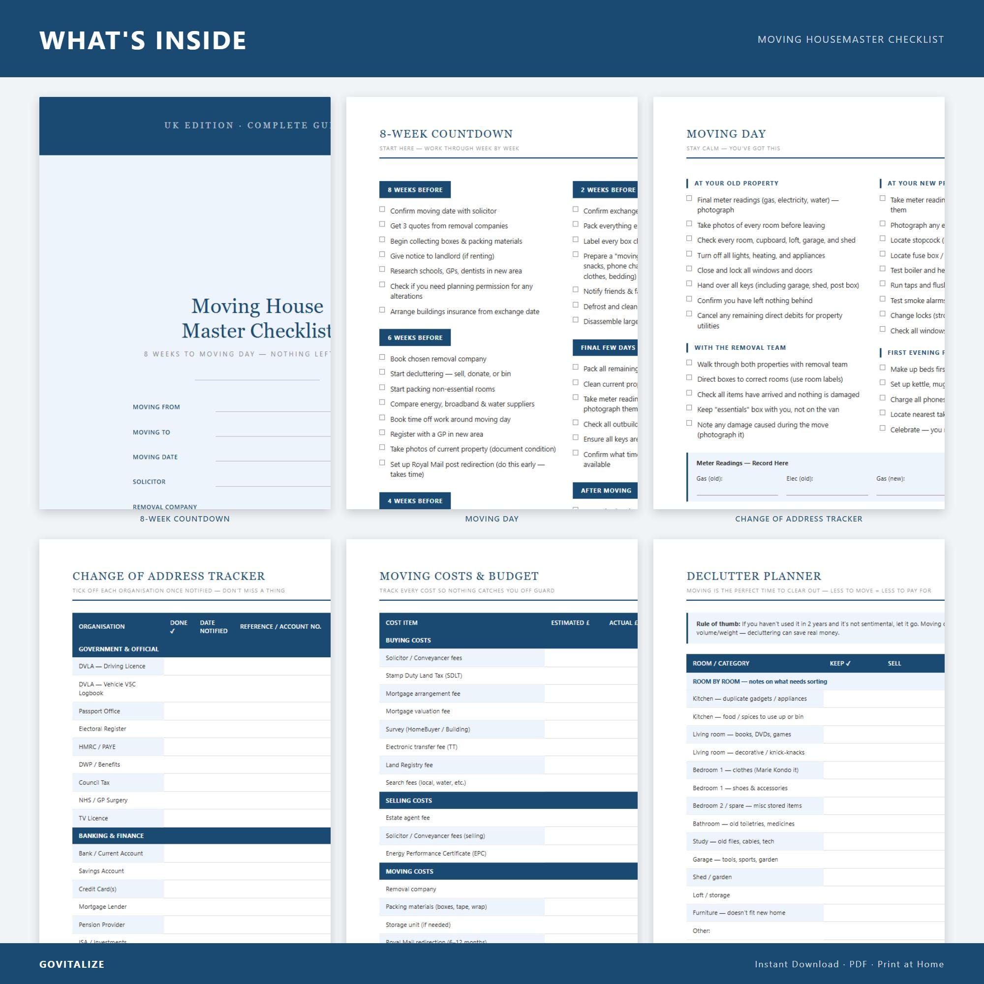 Moving House Planner Printable UK, 15 Pages, New Home Gift, 8-week ...