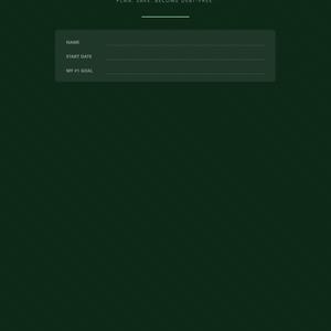 以下が含まれることがあります： 「Savings & Debt Tracker」の文字と「PLAN. SAVE. BECOME DEBT-FREE.」のスローガンが入った、濃い緑色の貯蓄と負債のトラッカー。名前、開始日、目標のフィールドが含まれています。