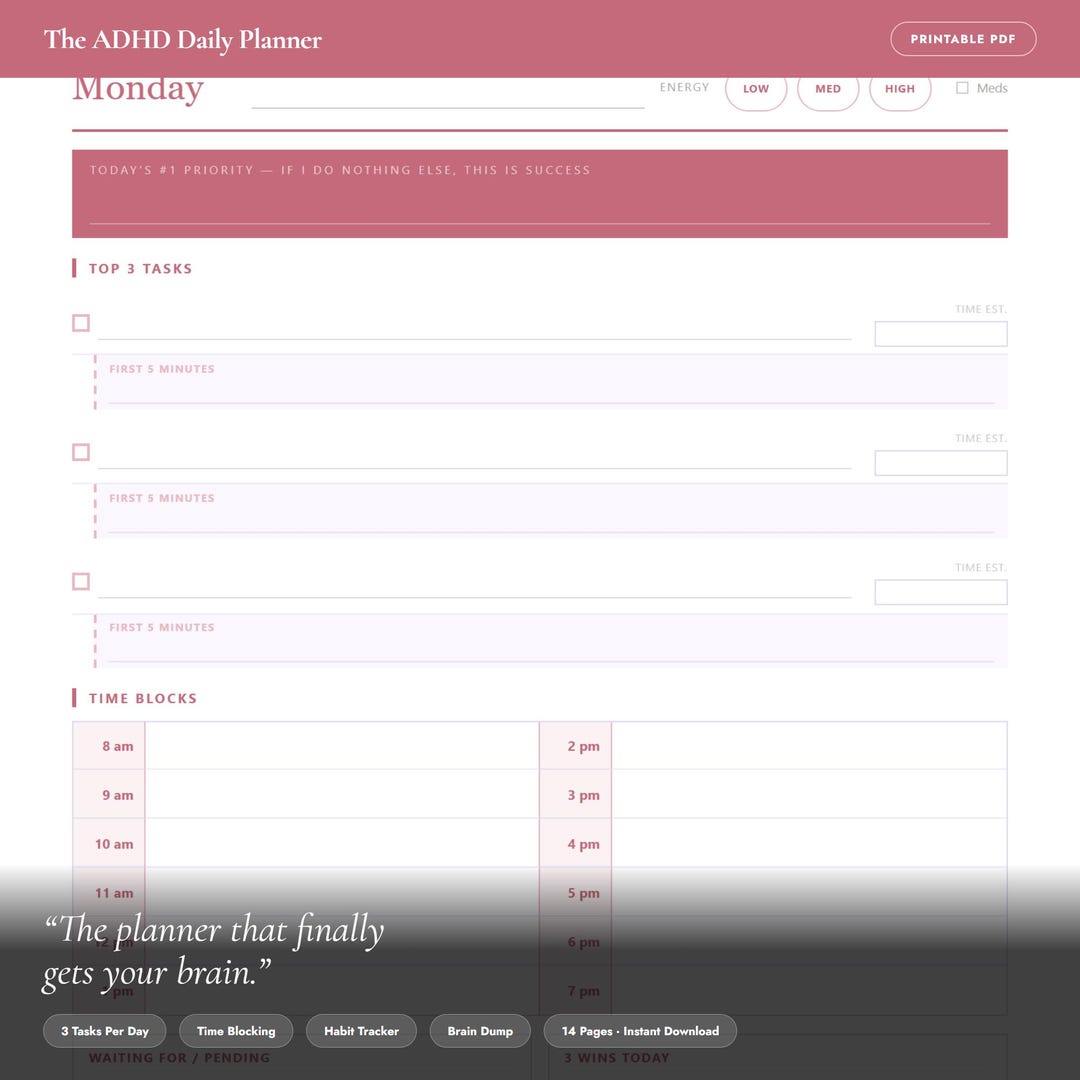 ADHD Planner for Women Printable, Daily Schedule, Time Blocking & Habit ...