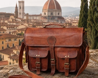 Bolsa mensageiro artesanal em couro legítimo de grão integral | Bolsa estilo vintage, ideal para laptop e escritório