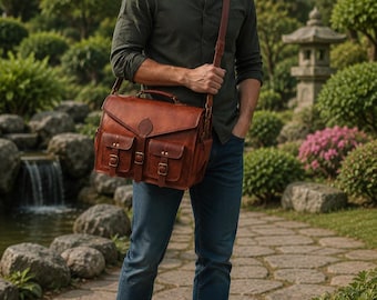 Bolsa mensageiro artesanal em couro | Bolsa vintage para laptop | Pasta executiva | Presente para ele | Presente para o Dia dos Pais