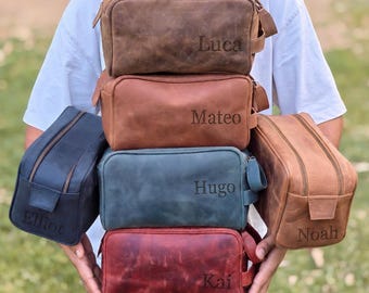 Nécessaire de viagem em couro de búfalo, estilo rústico, organizador para itens de barbear | Presente para o Dia dos Pais