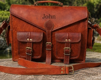 Bolsa mensageiro vintage em couro | Bolsa para laptop feita à mão | Pasta executiva | Presente para ele | Presente para o Dia dos Pais