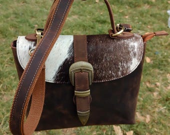 Handcrafted Cowhide Leather Crossbody Bag | Rustic Western Hair-On Purse