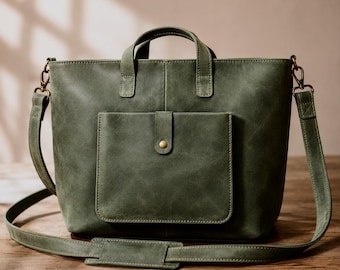 Full Grain Buffalo Leather Tote Bag | Rustic Handmade Shoulder Work Purse