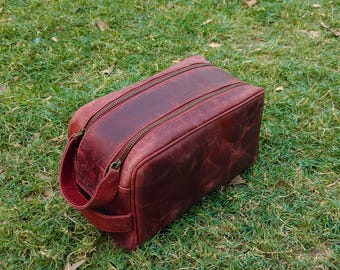 Nécessaire de viagem em couro legítimo, estilo rústico, organizador para itens de barbear | Presente para o Dia dos Pais