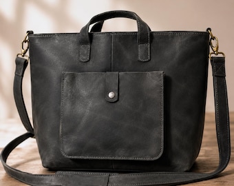 Bolsa de ombro rústica em couro de búfalo feita à mão | Bolsa de trabalho feminina