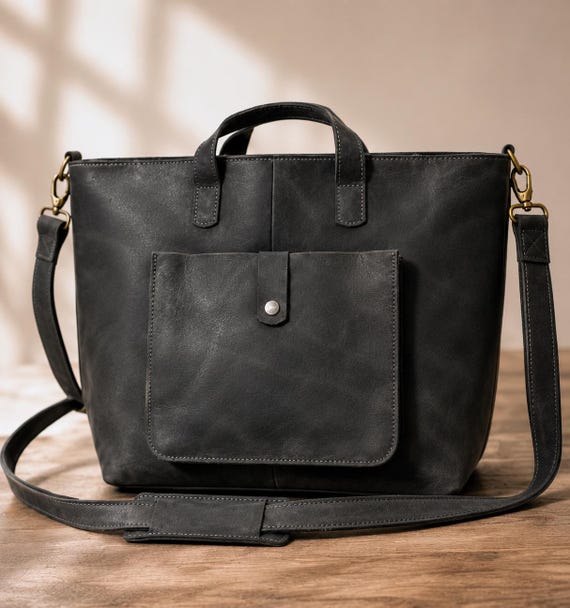 Vintage Leather Tote Bag for Women | Full Grain Buffalo Leather Shoulder Bag | Rustic Handmade Tote Purse | Laptop Work Bag