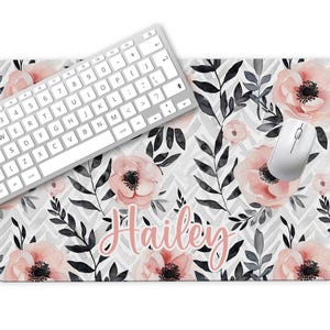 Name Desk Pad, Personalized Mouse Pad, Monogram Preppy Desk Office Decor, Large Desk Blotter, Pink and Green Office Gifts