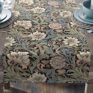 Table Runner, William Morris Inspired Home Decor, Floral Runner, Elegant Dining Room Linens, Kitchen Decor, Farmhouse Tablecloth