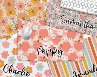 Name Desk Pad, Personalized Mouse Pad, Monogram College Desk Office Decor, Large Desk Blotter, Retro Striped Office Gifts, School Teacher
