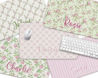 Personalized Name Desk Pad: Pink & Green Floral Office Decor