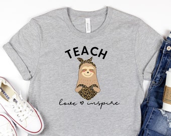 Sloth Teacher Shirt, Matching Teacher Shirts, Teach Love Inspire, Teacher Sloth Shirt, Leopard Teaching Shirt,Fall Teacher Shirt,Sloth Lover