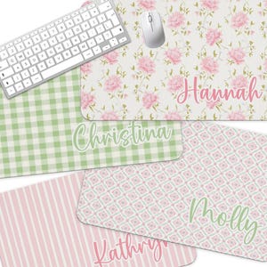 Name Desk Pad, Personalized Mouse Pad, Monogram Preppy Desk Office Decor, Large Desk Blotter, Pink and Green Office Gifts