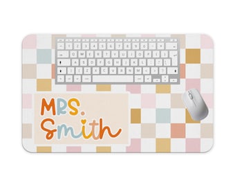 Pastel Teacher Name Desk Pad, Personalized Mouse Pad, Desk Mat, Monogram Desk Decor, Large Desk Blotter, Gift for Teacher, Back to School