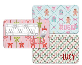 Personalized Mouse Pad: Pink Christmas Coquette Bows and Gingerbread Cookies