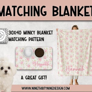 Personalized Dog Food Mat, Custom Pet Gift for New Puppy, Cat Food Mat, Food Bowl Mat, Blue Hydrangea Pet Placemat, Feeding Mat for Dog image 3