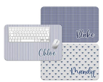 Personalized Mouse Pad: Blue Chinoiserie Bows, Stripes, Plaid