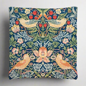 William Morris Strawberry Thief Woven Pillow, Blue Throw Pillow, Couch Pillow