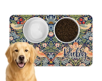 William Morris Pet Placemat Strawberry Thief Dog & Cat Food Mat
