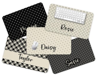 Personalized Name Desk Pad: Black & Beige Office Decor