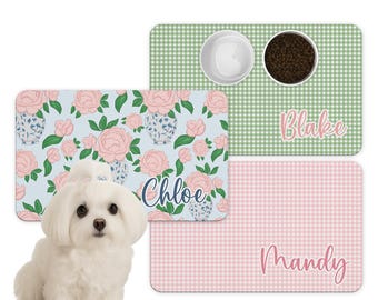 Personalized Pet Food Mat: Chinoiserie Vase Design, Non-Skid
