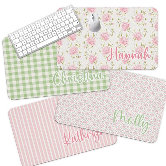Name Desk Pad, Personalized Mouse Pad, Monogram Preppy Desk Office Decor, Large Desk Blotter, Pink and Green Office Gifts