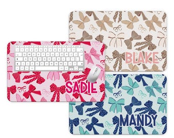 Personalized Name Desk Pad: Pink Bow Coquette Office Decor